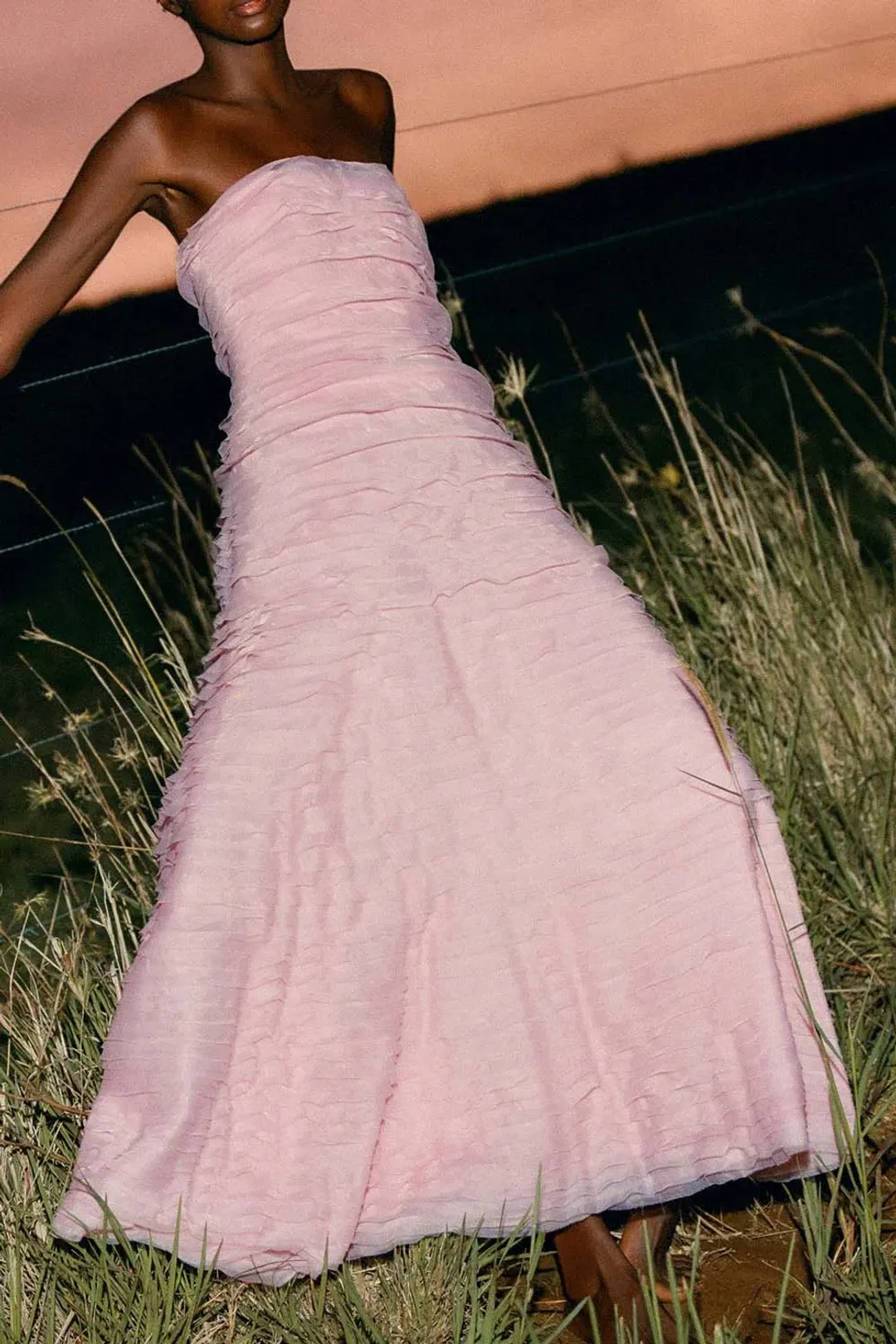 AJE Soundscape Maxi Dress Chalk Pink Size 8  for rent on The Volte - main image
