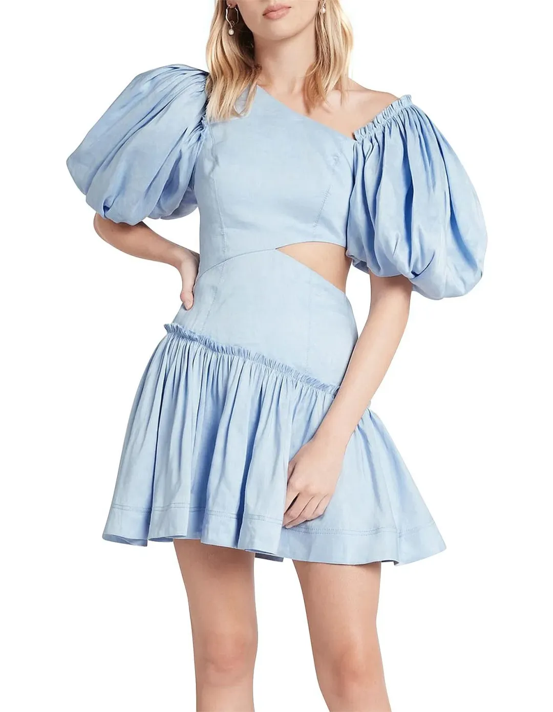 Aje Chateau Cut Out Mini Dress Sky Blue Size 10 for rent on The Volte - main image