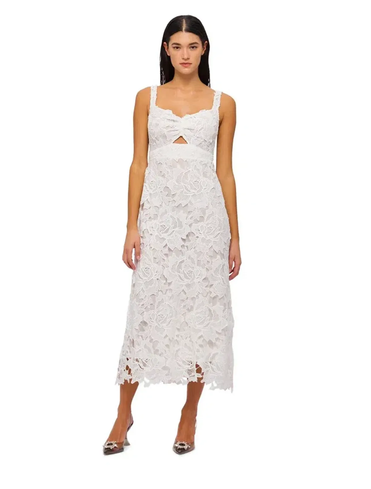Leo Lin Iris Lace Ruched Bust Midi Dress White Size 8 - Image 1