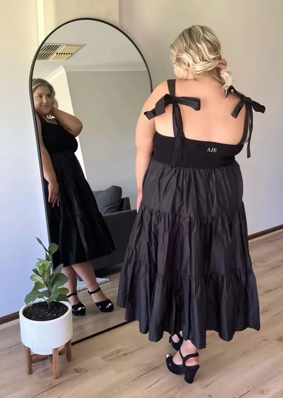 Aje Casa Tiered Midi Dress Black Size 14  - Image 3