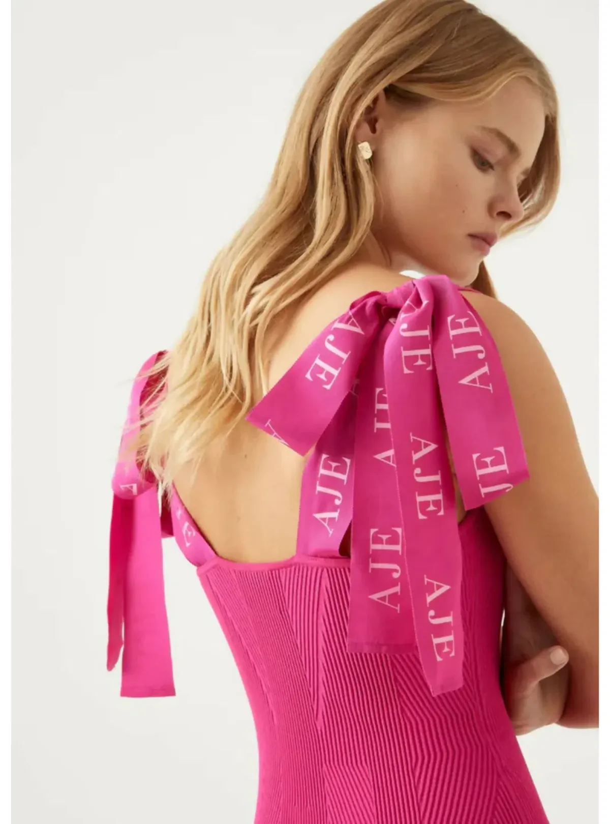 Aje Amber Knit Tie Shoulder Mini Dress Pink Size AU 10 - Image 2