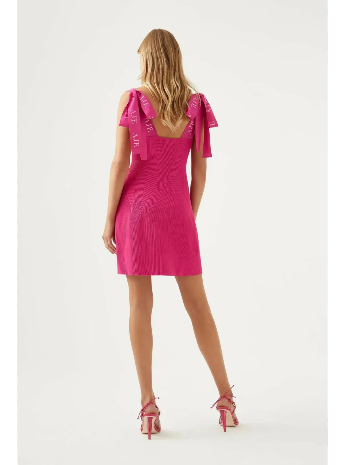 Aje Amber Knit Tie Shoulder Mini Dress Pink Size AU 10 - Image 3