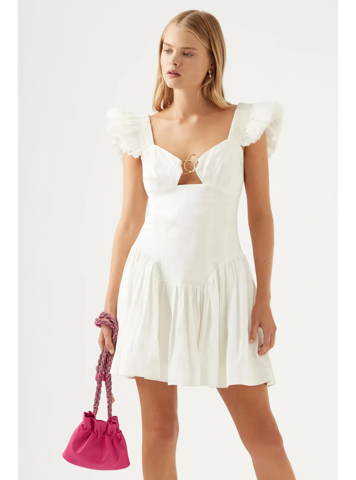 Aje Simone Frill Sleeve Dress Ivory Size AU 6 - Image 2