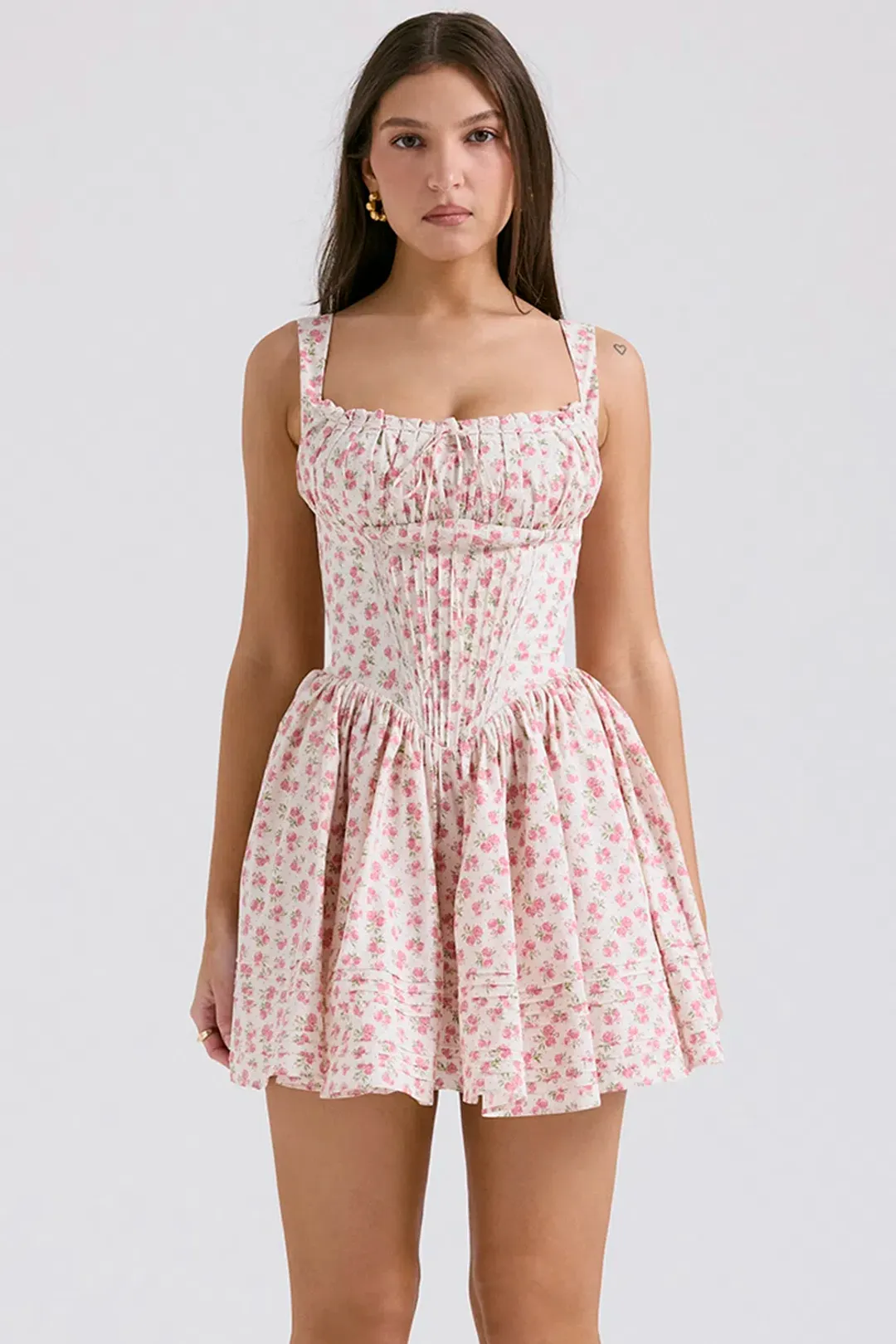House of CB Natassia Cotton Mini Dress White Rosebud Print Size 8 for rent on The Volte - main image