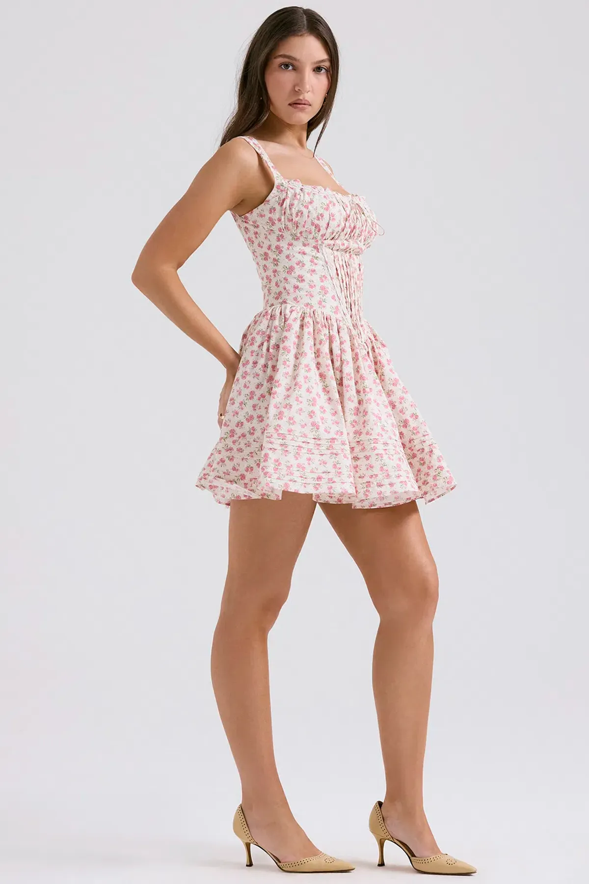 House of CB Natassia Cotton Mini Dress White Rosebud Print Size 8 - Image 8