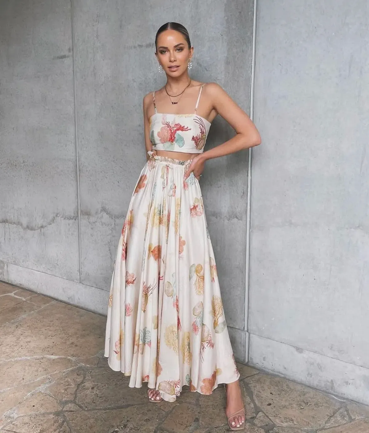 ROOH Collective Summer Crop and Maxi Skirt Set in La Mer Print Size S / AU 8 - Image 4