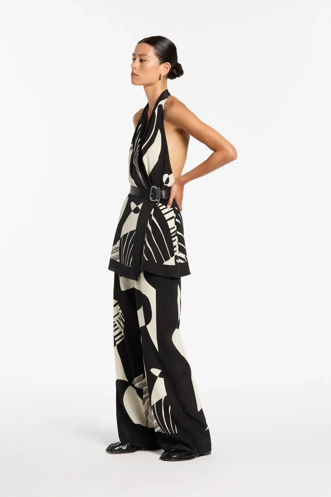 Sir the Label Realisme Wrap Halter Mini Dress and Pant Set in Papier Print Size 8 for rent on The Volte - main image