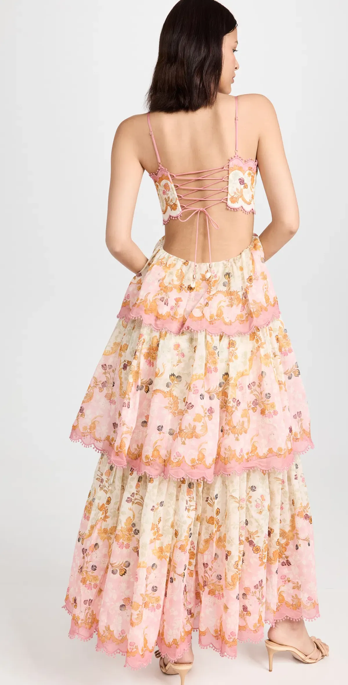 Zimmermann Laurel Frill Gown Pink Green Floral Size 0 / AU 8 - Image 4