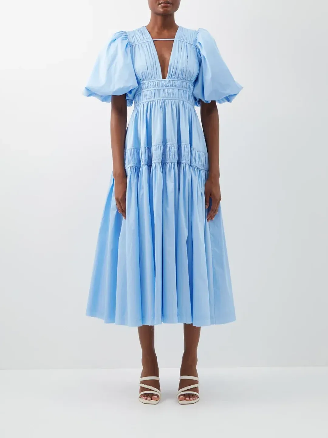Aje Fallingwater Gathered Midi Dress Light Blue Size L / AU 12 for rent on The Volte - main image