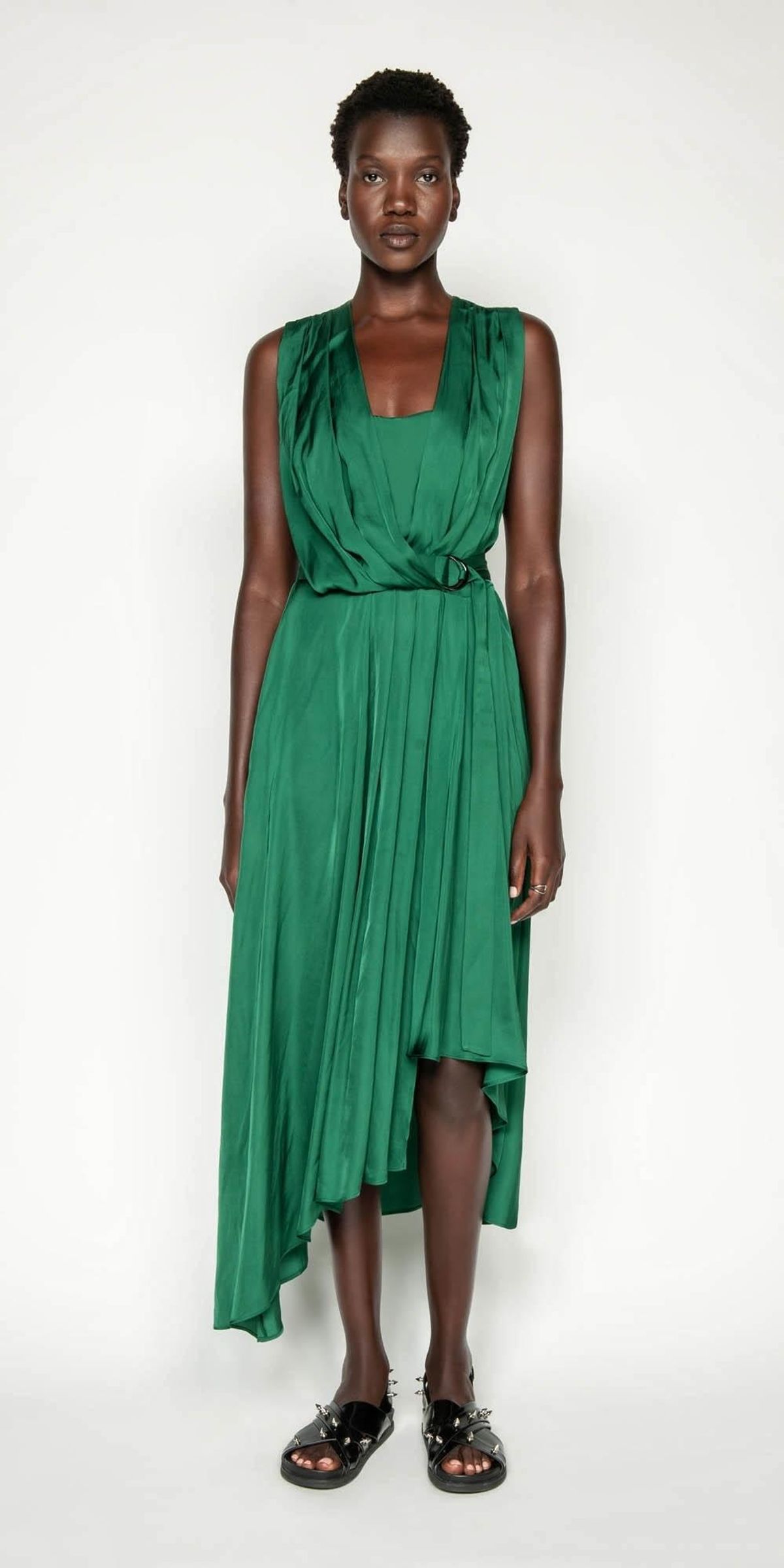 Cue Emerald Viscose Satin Dress Size 8 - Image 1