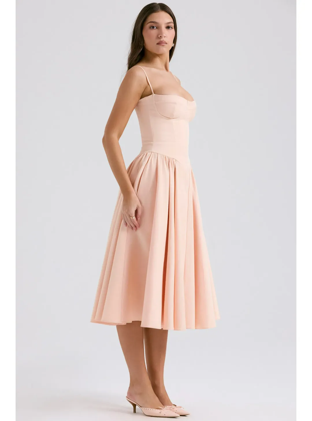 House Of CB Samaria Parfait Twill Corset Midi Dress Peach Size S / AU 8 for rent on The Volte - main image