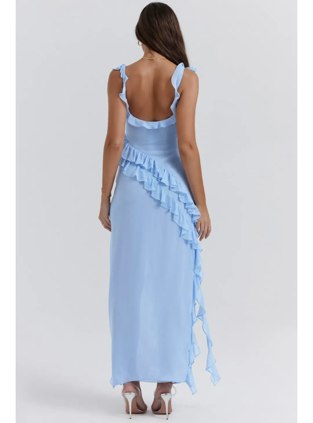 House of CB Ariela Ruffle Maxi Dress in Soft Blue Size S / AU 8 for rent on The Volte - main image