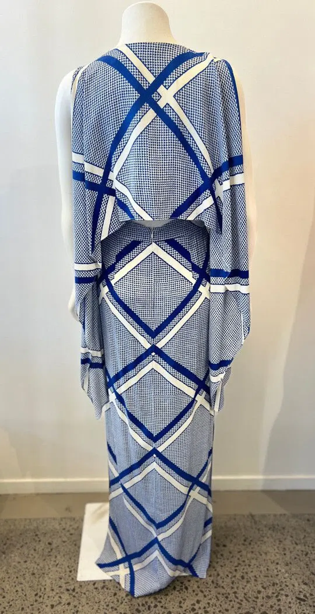 Sass & Bide The Flight Geometric Maxi Dress Blue/White Size AU 12 for rent on The Volte - main image