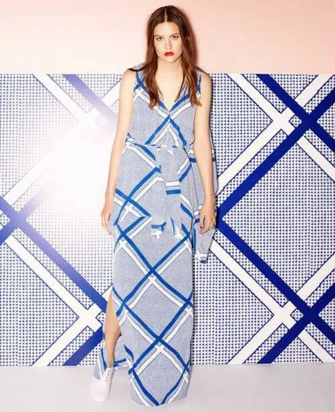 Sass & Bide The Flight Geometric Maxi Dress Blue/White Size AU 12 for rent on The Volte - main image