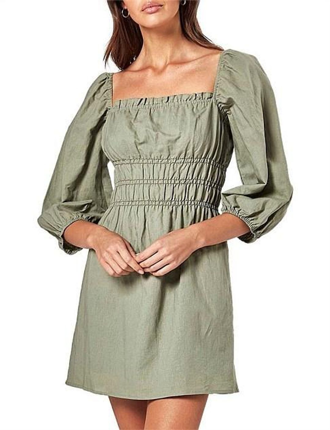 Charlie Holiday Boheme Mini Dress Khaki Size 10 for rent on The Volte - main image