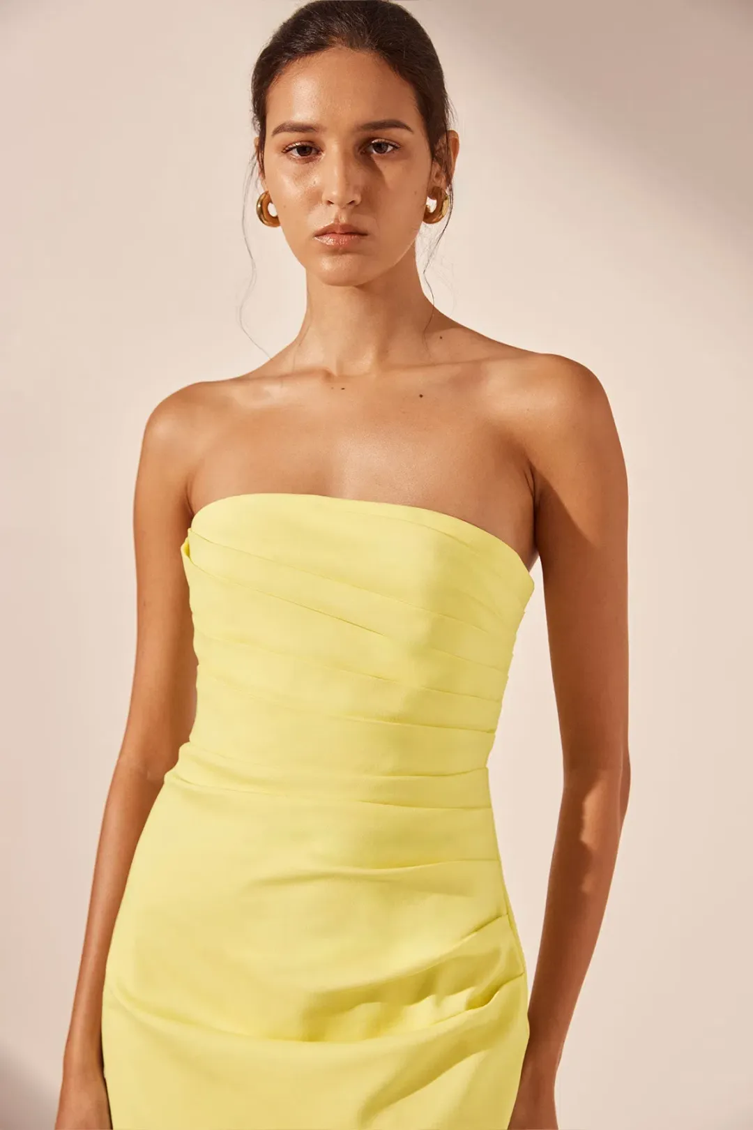 Shona Joy Lani Strapless Draped Maxi Dress Lemon Size 8 for rent on The Volte - main image