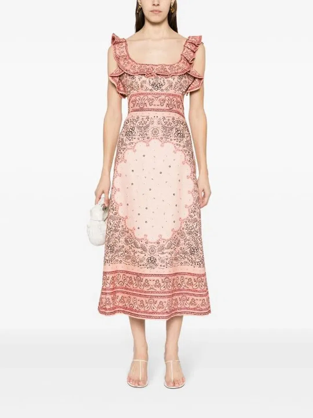 Zimmermann Matchmaker Frilled Midi Dress in Pink Bandana Size 2 / AU 12 for rent on The Volte - main image