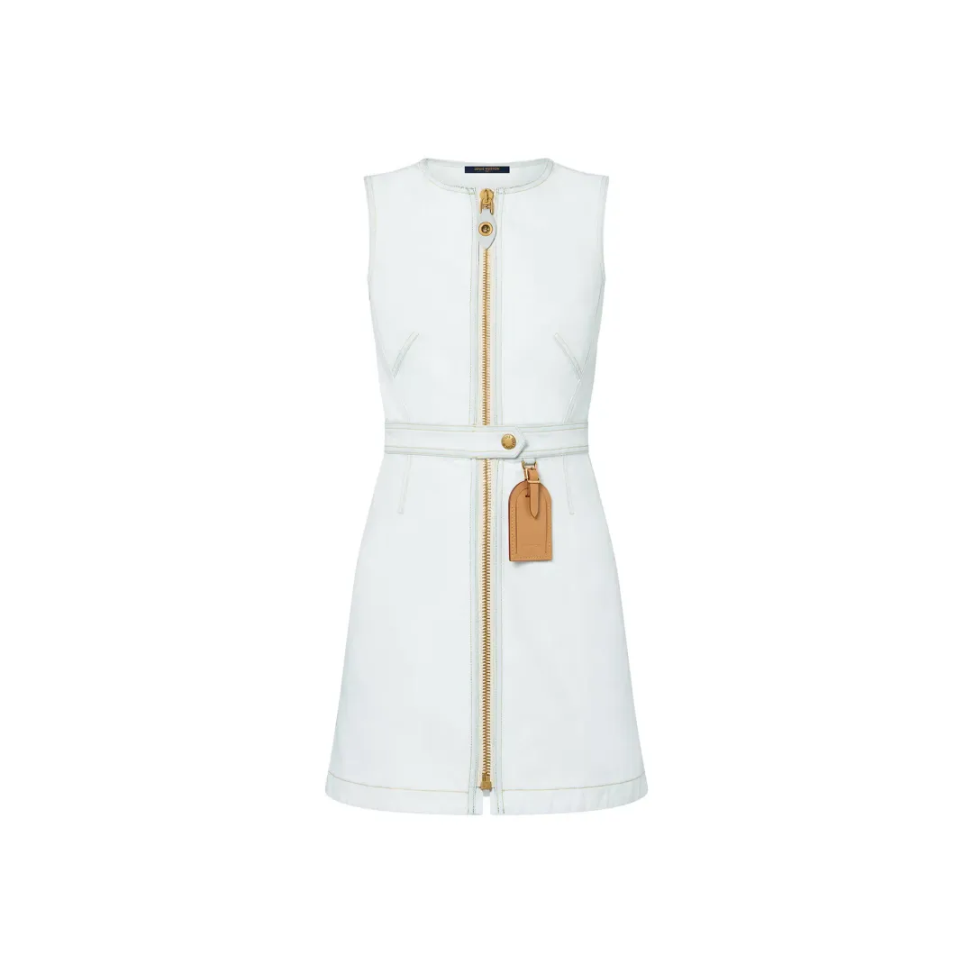 Louis Vuitton Bleached Denim Zip-Up Mini Dress White Size 10 for rent on The Volte - main image