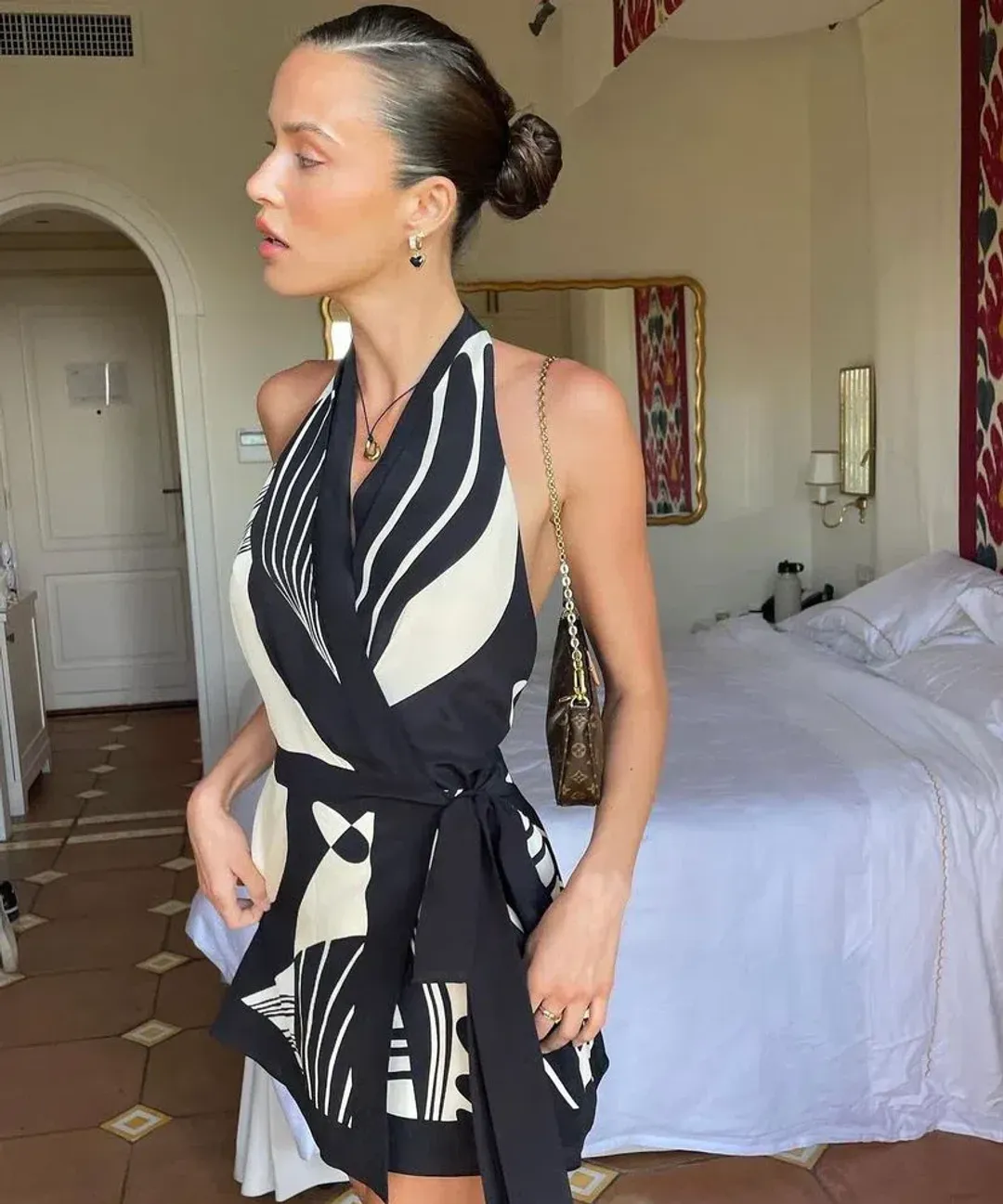 Sir the Label Realisme Wrap Halter Mini Dress Papier Print Size 6 for rent on The Volte - main image