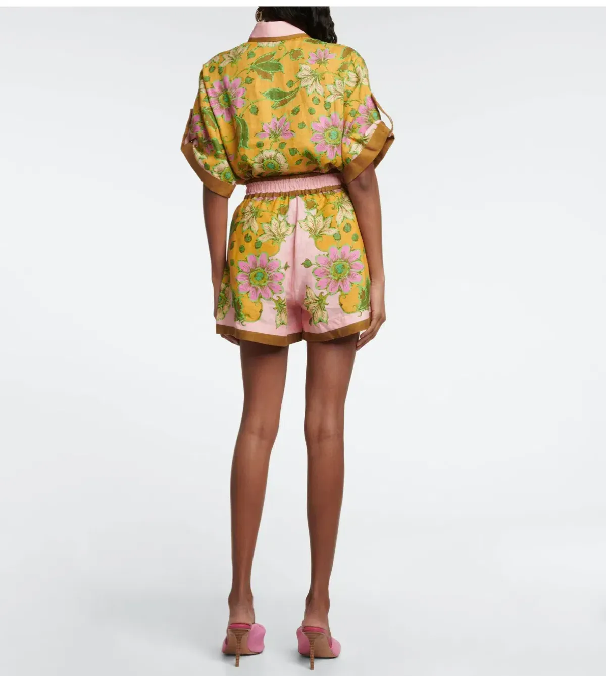 Alemais Winnie Shirt Size 6 and Short Size 10 Set Floral Spliced Pink - Image 2