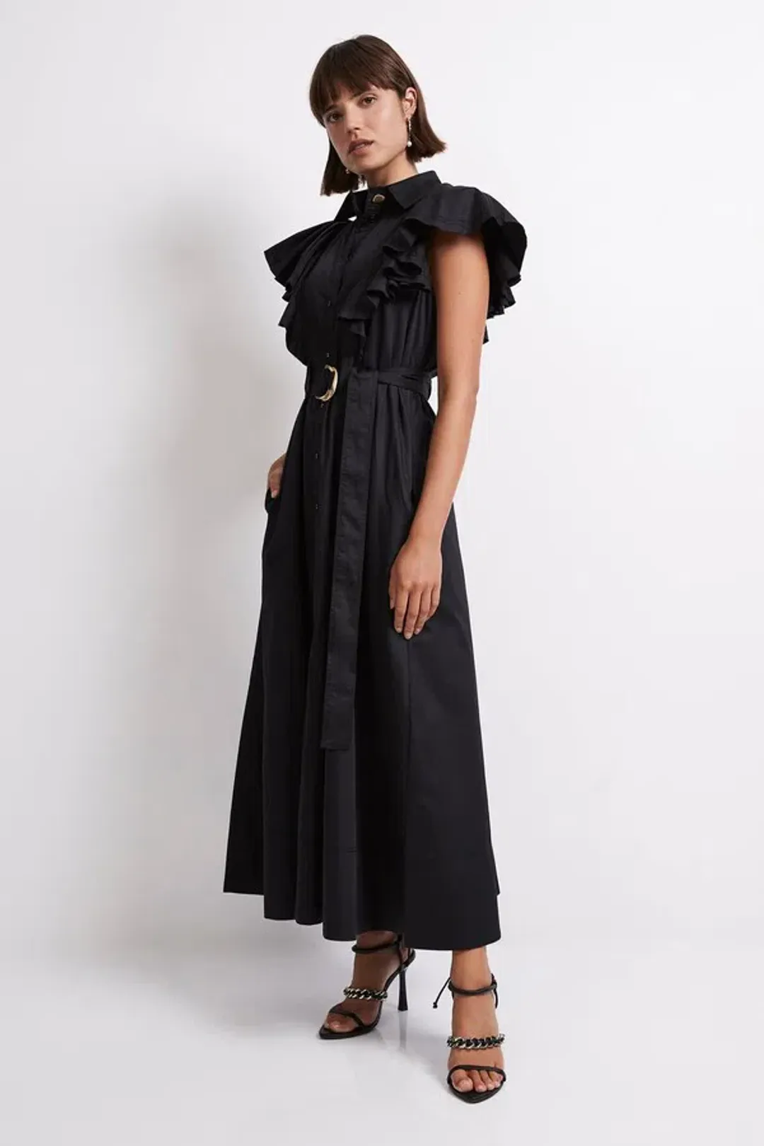 Aje Kindred Frill Sleeve Midi Dress Black Size 6 for rent on The Volte - main image
