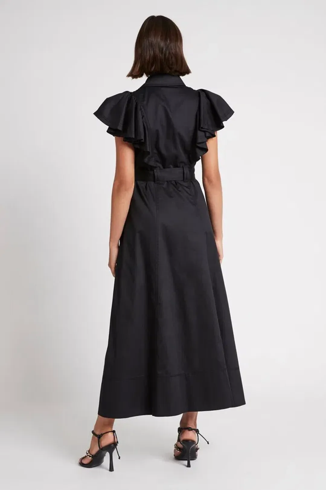 Aje Kindred Frill Sleeve Midi Dress Black Size 6 for rent on The Volte - main image