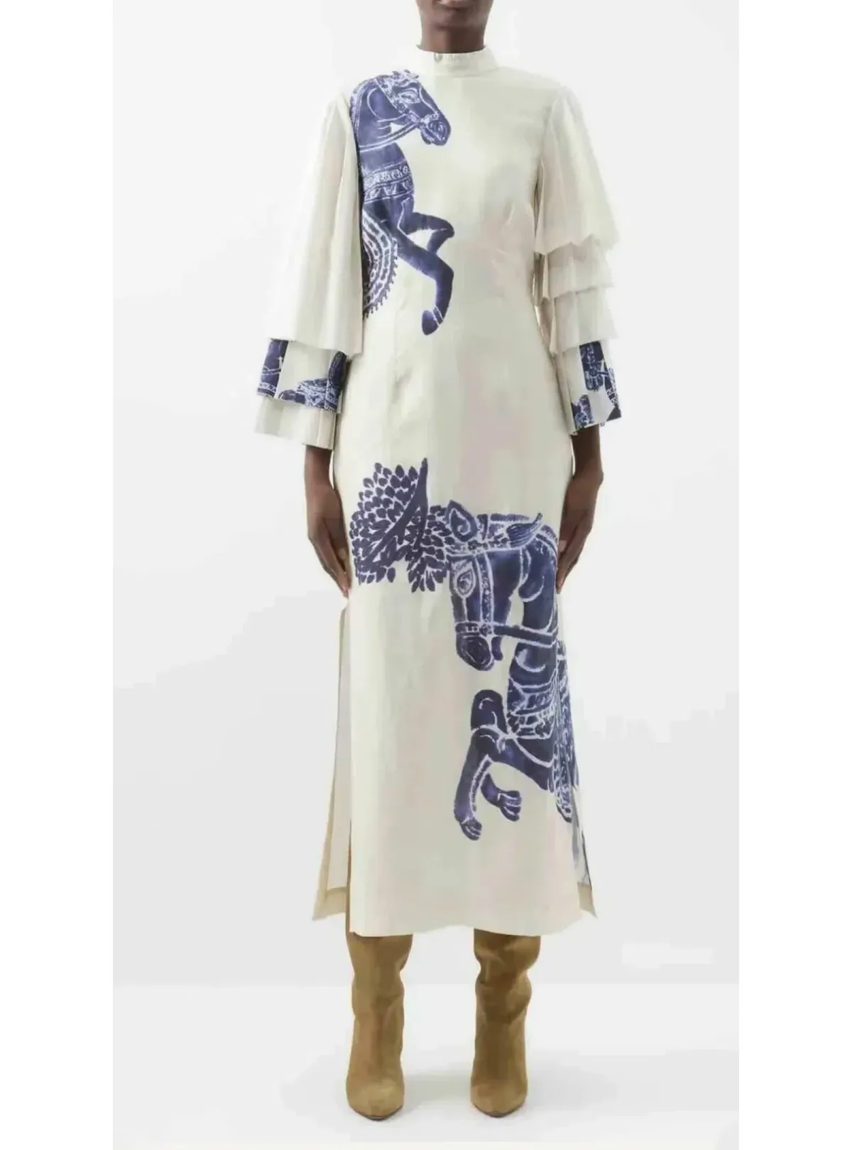 Alemais Rider Midi Dress Cream/Blue Size AU 10  - Image 1