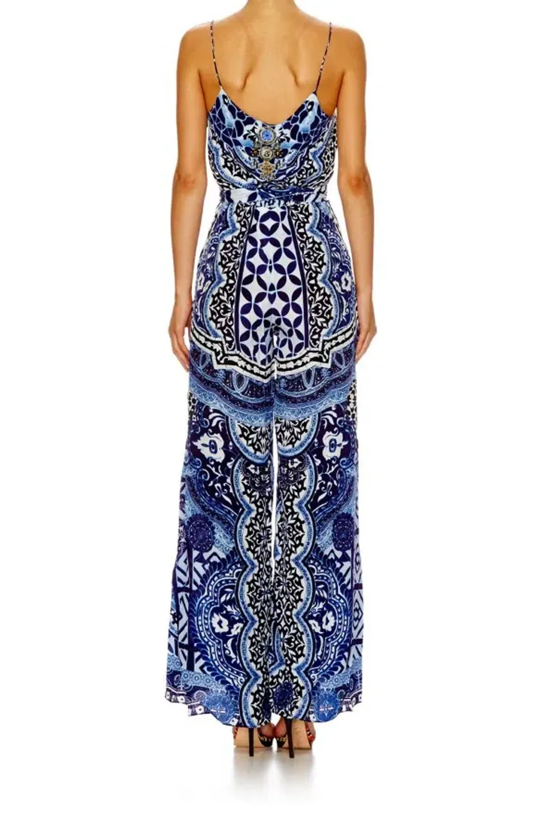 Camilla Under the Medina Moon Wide Leg Jumpsuit Blue Print Size 10 for rent on The Volte - main image