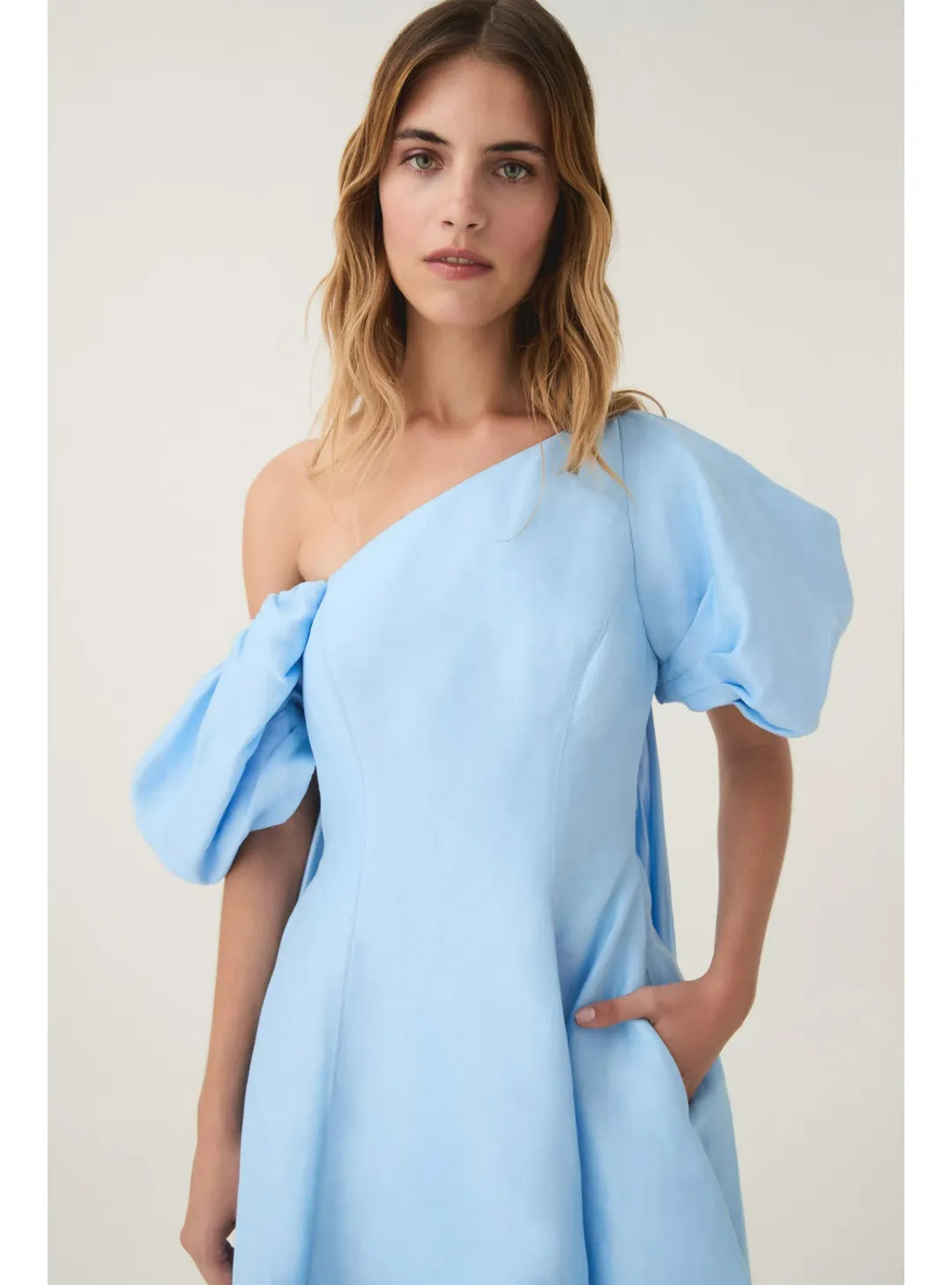 Aje Arista Tulip Sleeve Mini Dress Powder Blue Size AU 6  for rent on The Volte - main image