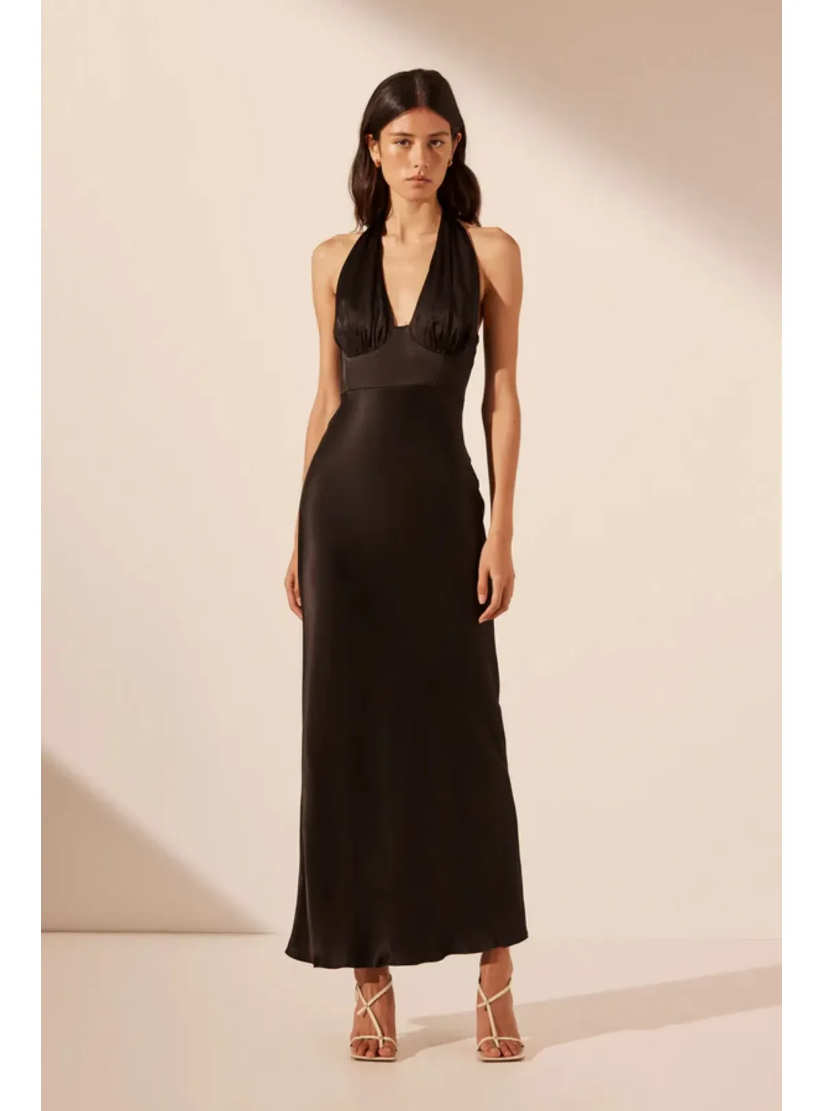 Shona Joy La Lune Plunged Halter Midi Dress Black Size AU 14 - Image 1