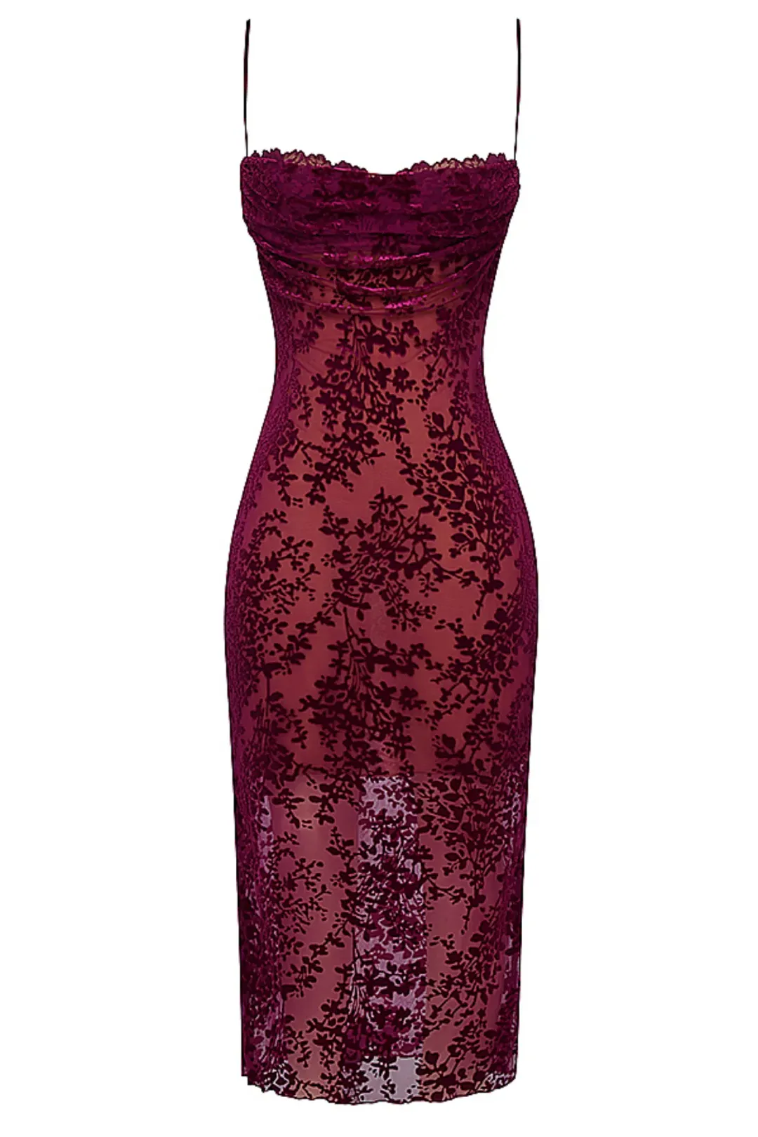 House of CB Ione Devore Midi Dress in Cranberry Size XS / AU 6 for rent on The Volte - main image