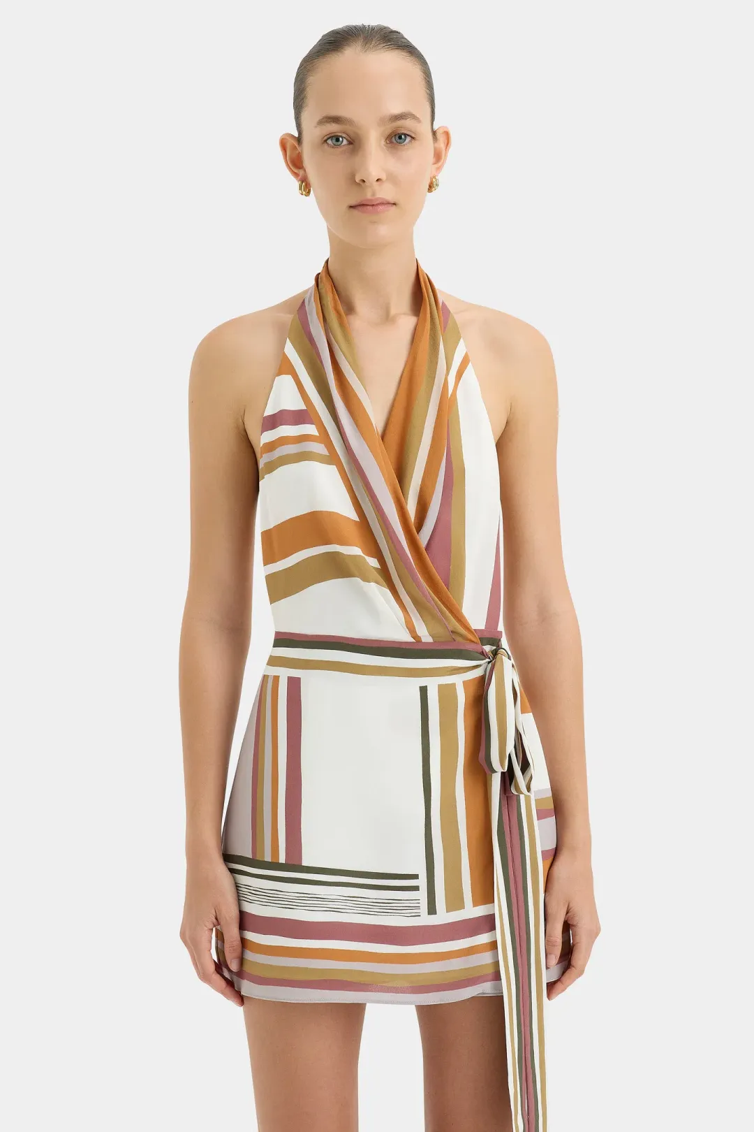 Sir the Label Caprera Wrap Halter Mini Dress Milazzo Stripe Size 10 for rent on The Volte - main image