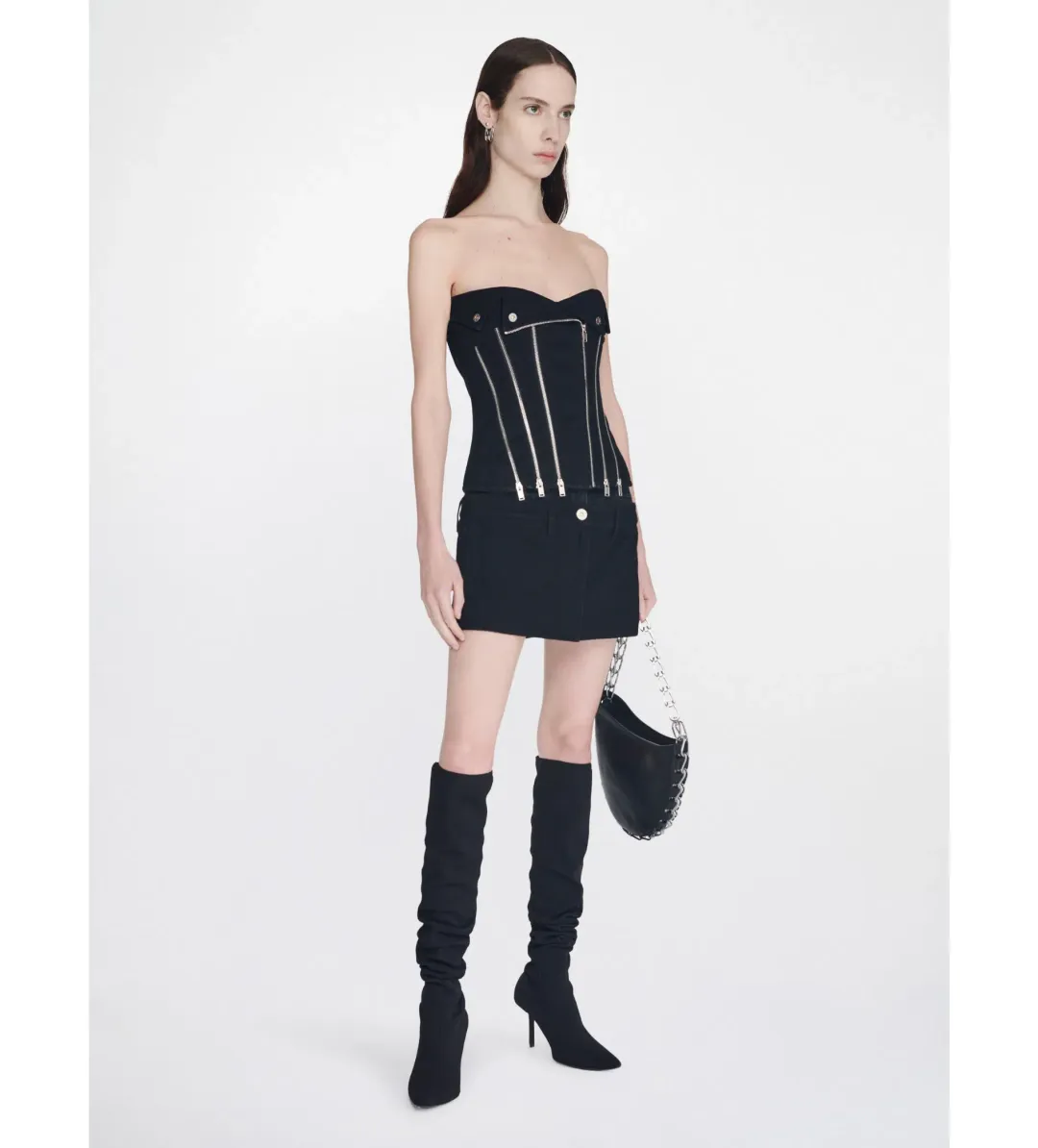 Dion Lee Darted Denim Biker Corset Black Size 8 for rent on The Volte - main image
