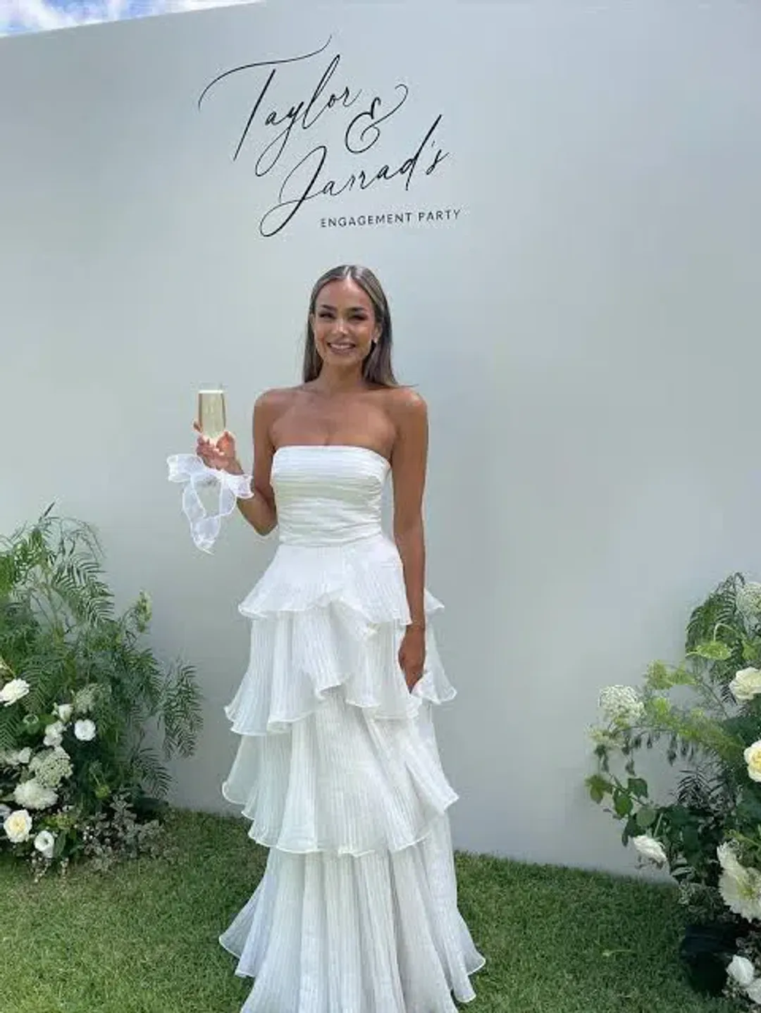 Aje Sunbeam Ruched Bustier and Cosmos Tiered Maxi Skirt Set Ivory Size 8 for rent on The Volte - main image