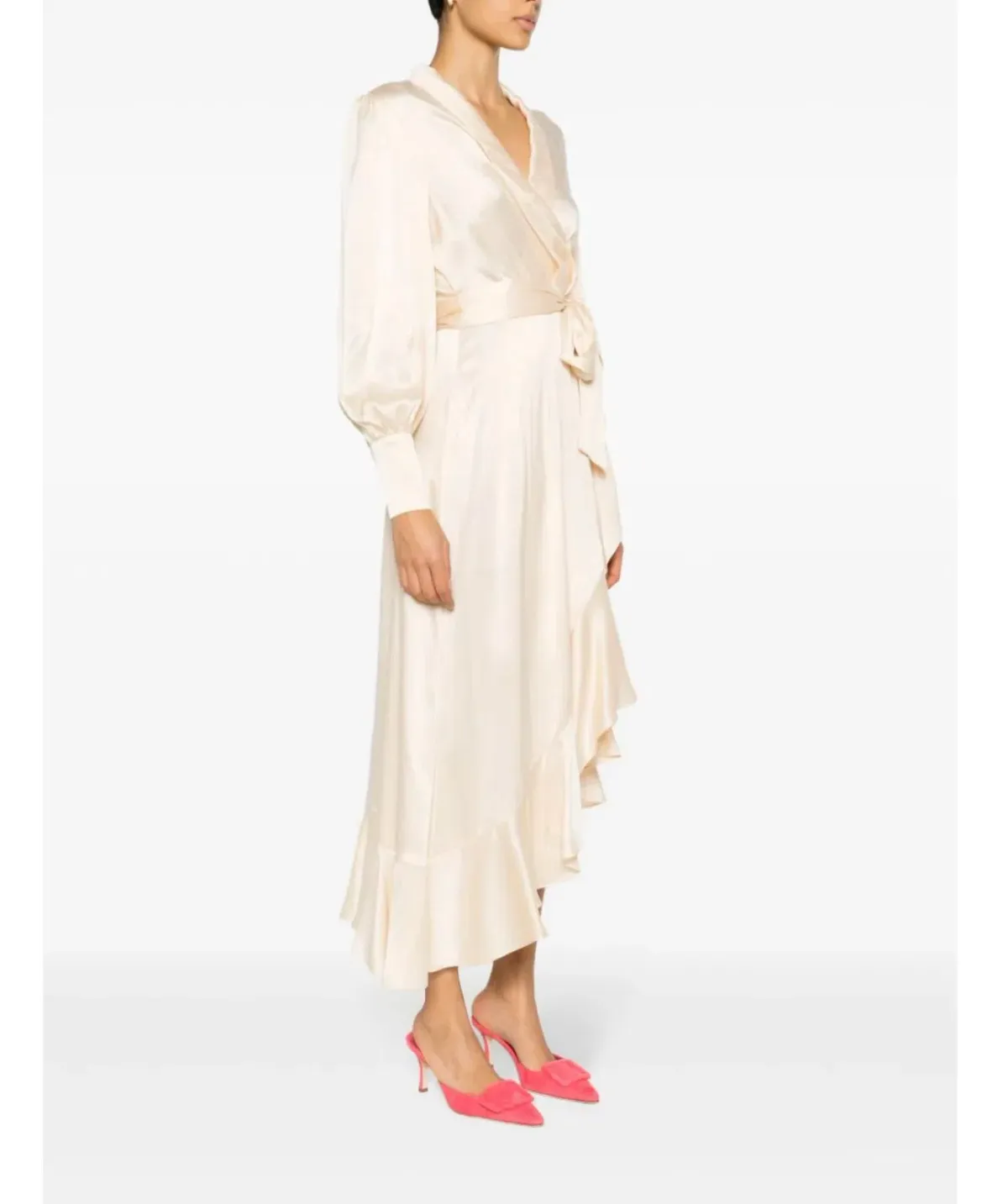 Zimmermann Silk Wrap Midi Dress Beige Size 1 / AU 10 - Image 2