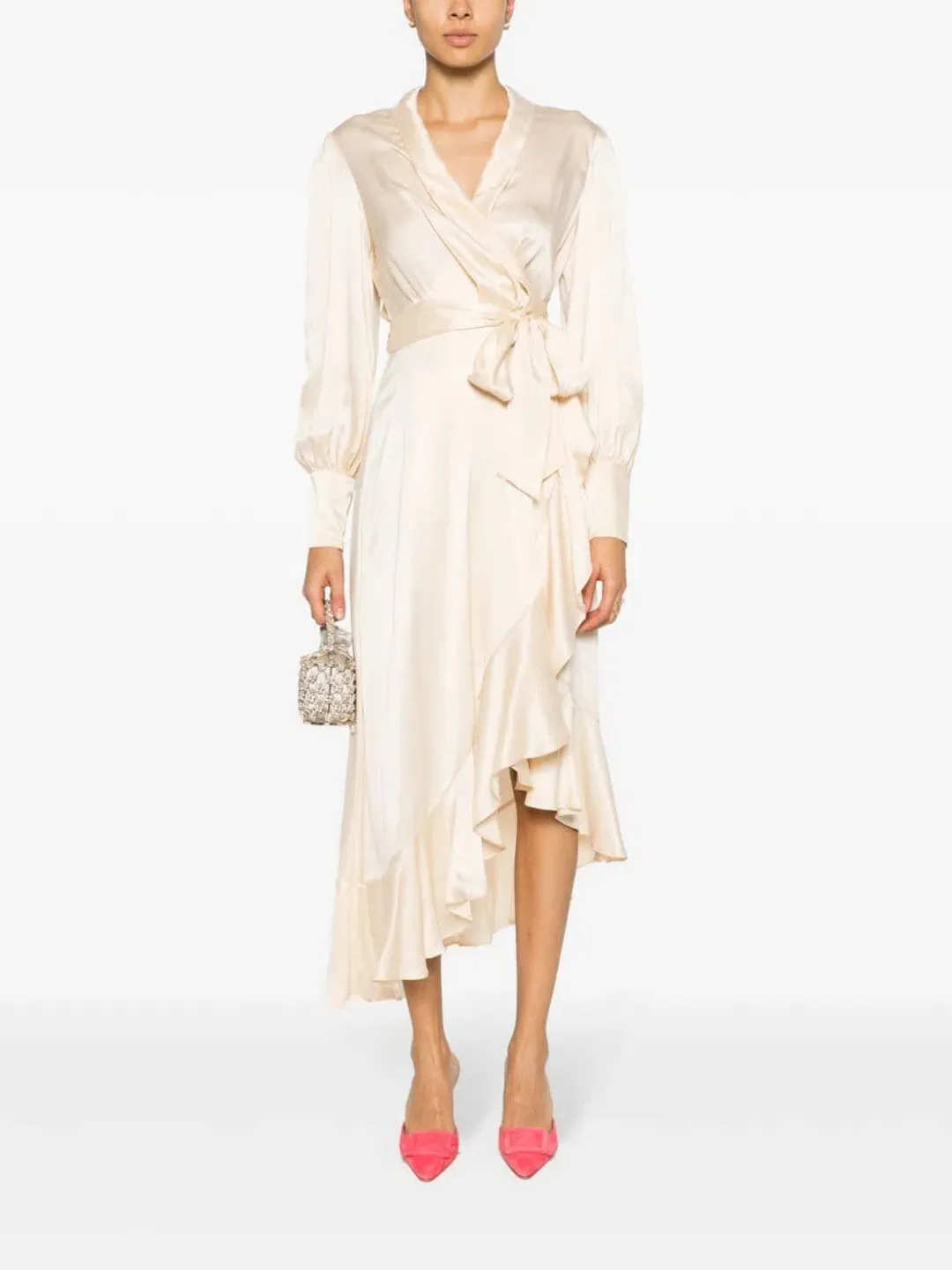 Zimmermann Silk Wrap Midi Dress Beige Size 1 / AU 10 for rent on The Volte - main image