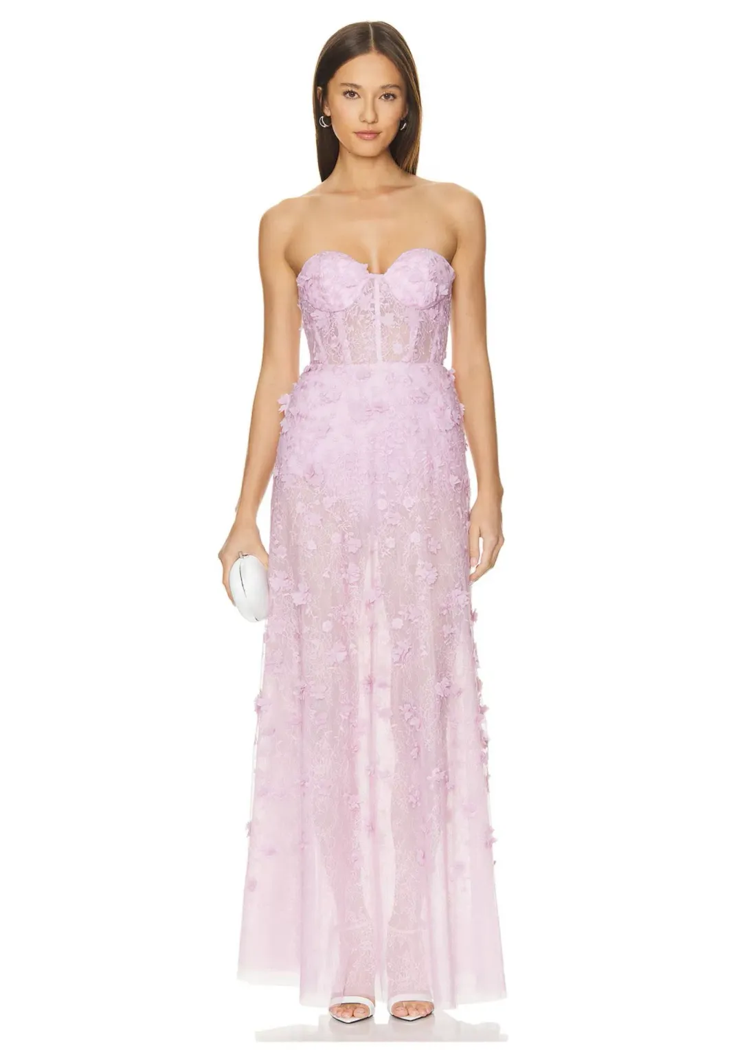 BCBGMAXAZRIA Poppy Strapless Floral Applique Gown Lilac Size 12 for rent on The Volte - main image