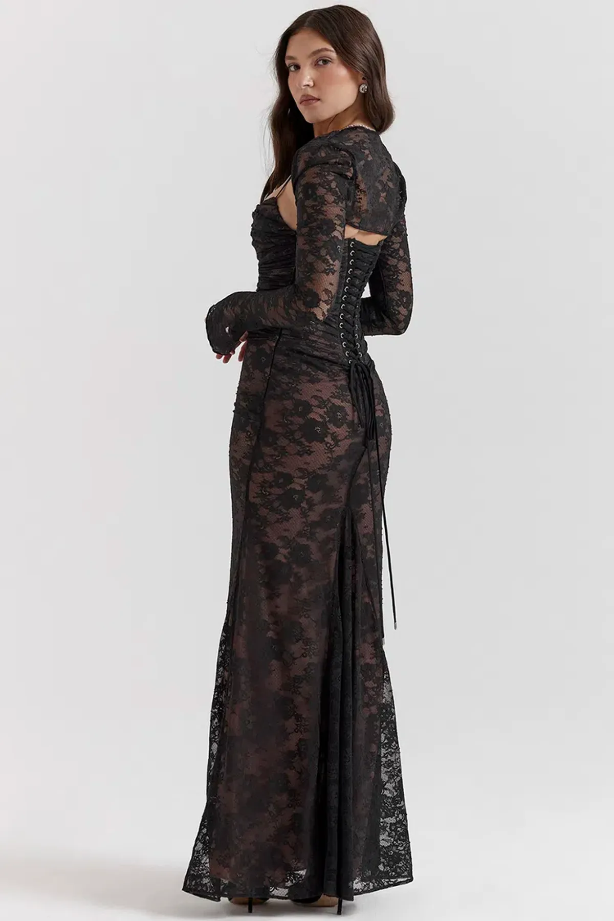 House Of Cb Artemis Lace Maxi Dress Black Size 12 - Image 3
