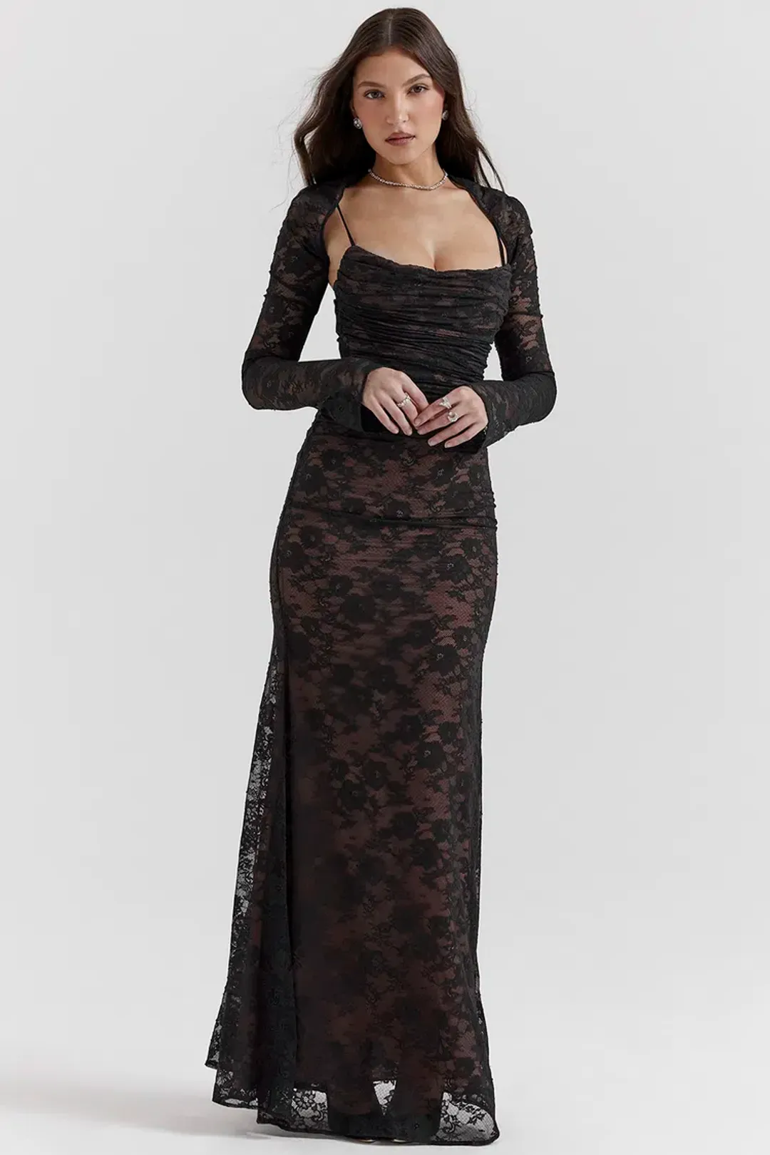 House Of Cb Artemis Lace Maxi Dress Black Size 12 for rent on The Volte - main image
