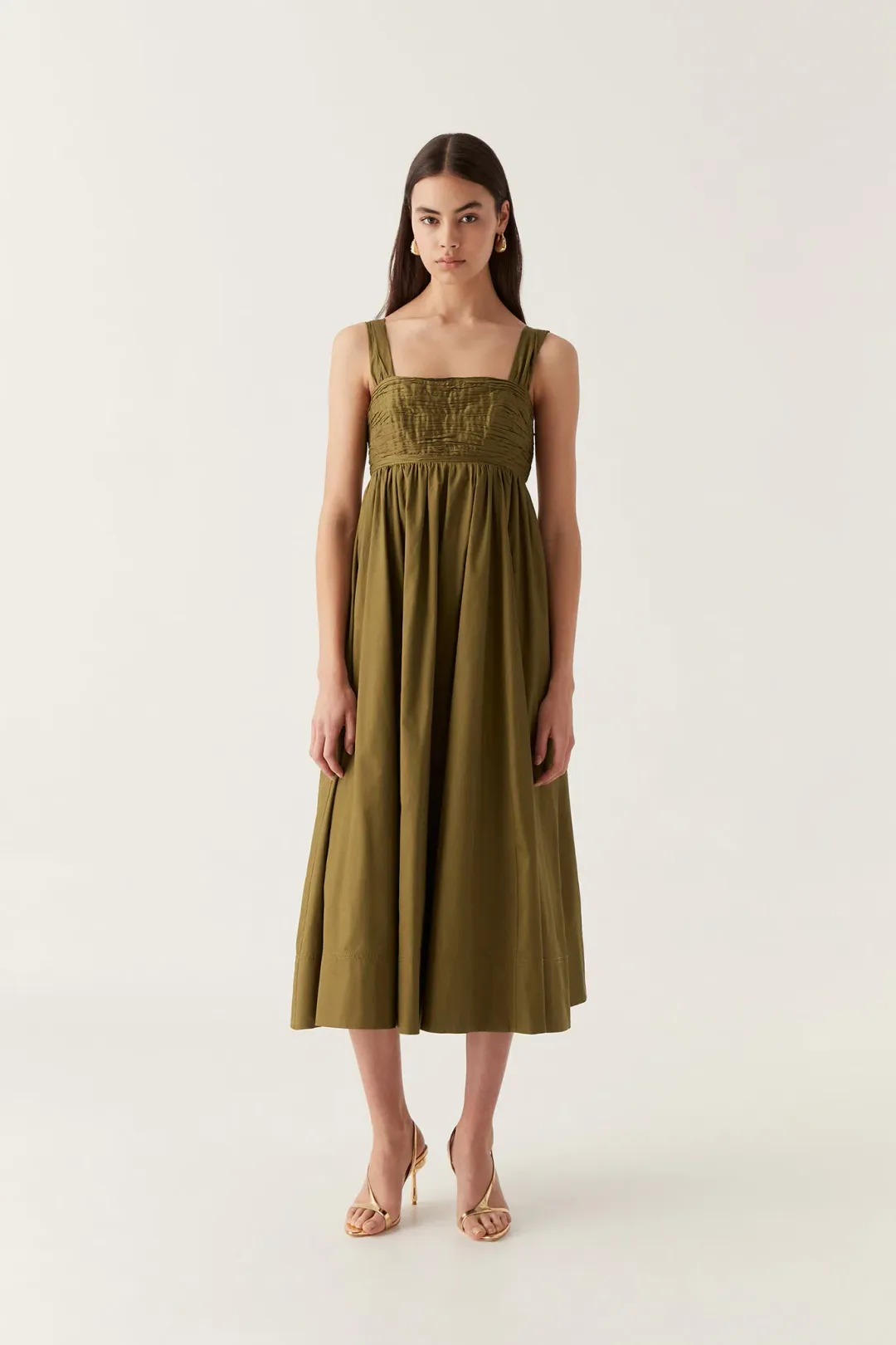 AJE Nova Tie Back Midi Dress in Deep Olive Size 8 for rent on The Volte - main image