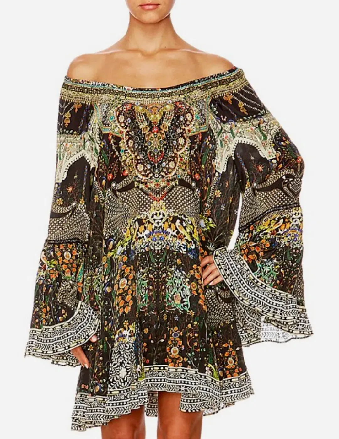 Camilla Scoop-Neck A-Line Printed Frill Mini Dress Multi Size 14/XL for rent on The Volte - main image