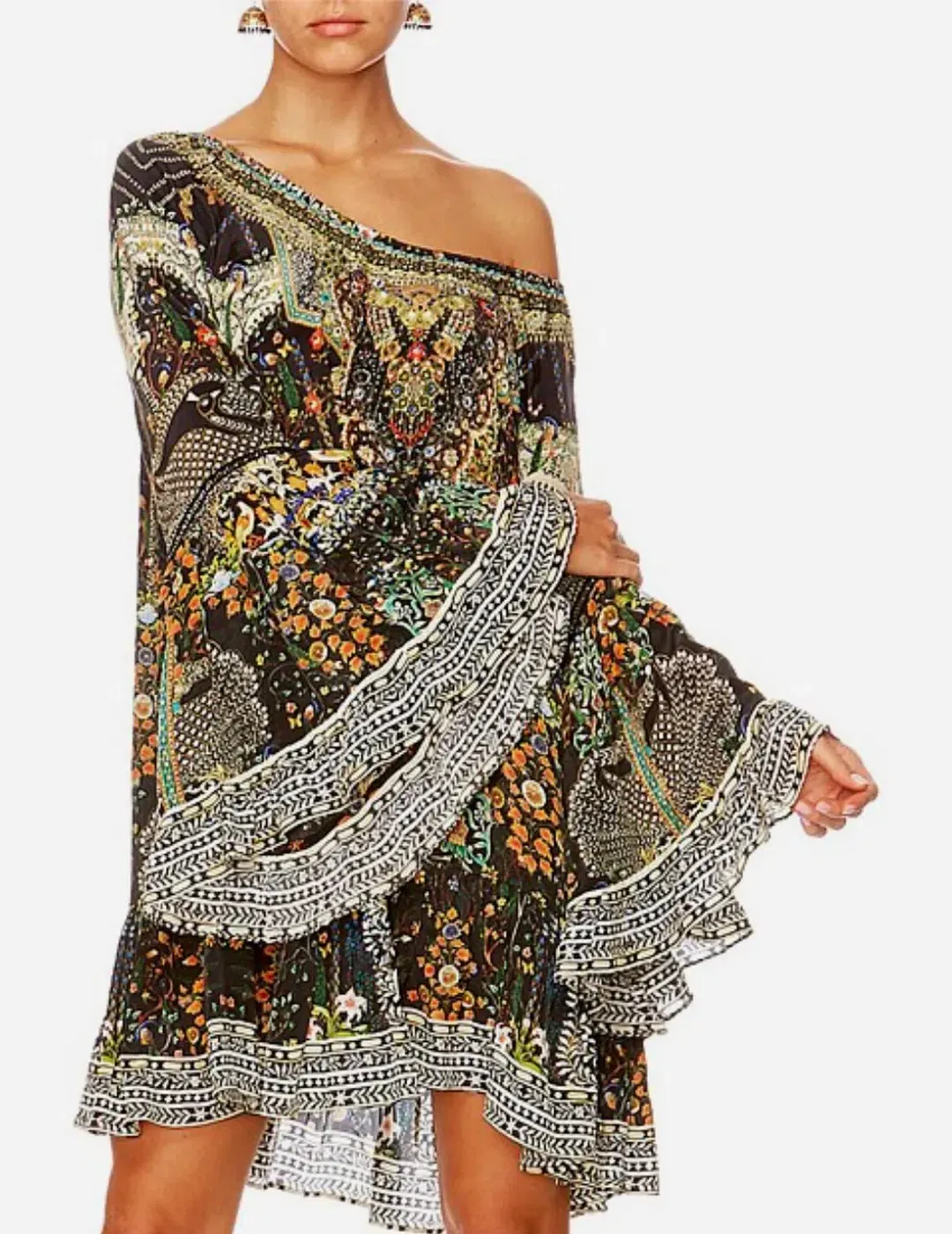 Camilla Scoop-Neck A-Line Printed Frill Mini Dress Multi Size 14/XL for rent on The Volte - main image