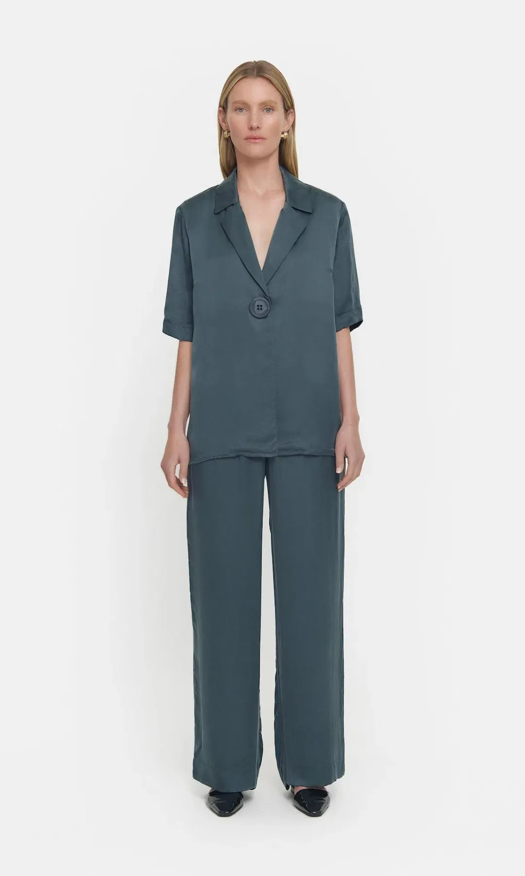 Viktoria and Woods Chorus Shirt Size 1 and Pilot Pants Size 2 Set Deep Petrol  for rent on The Volte - main image