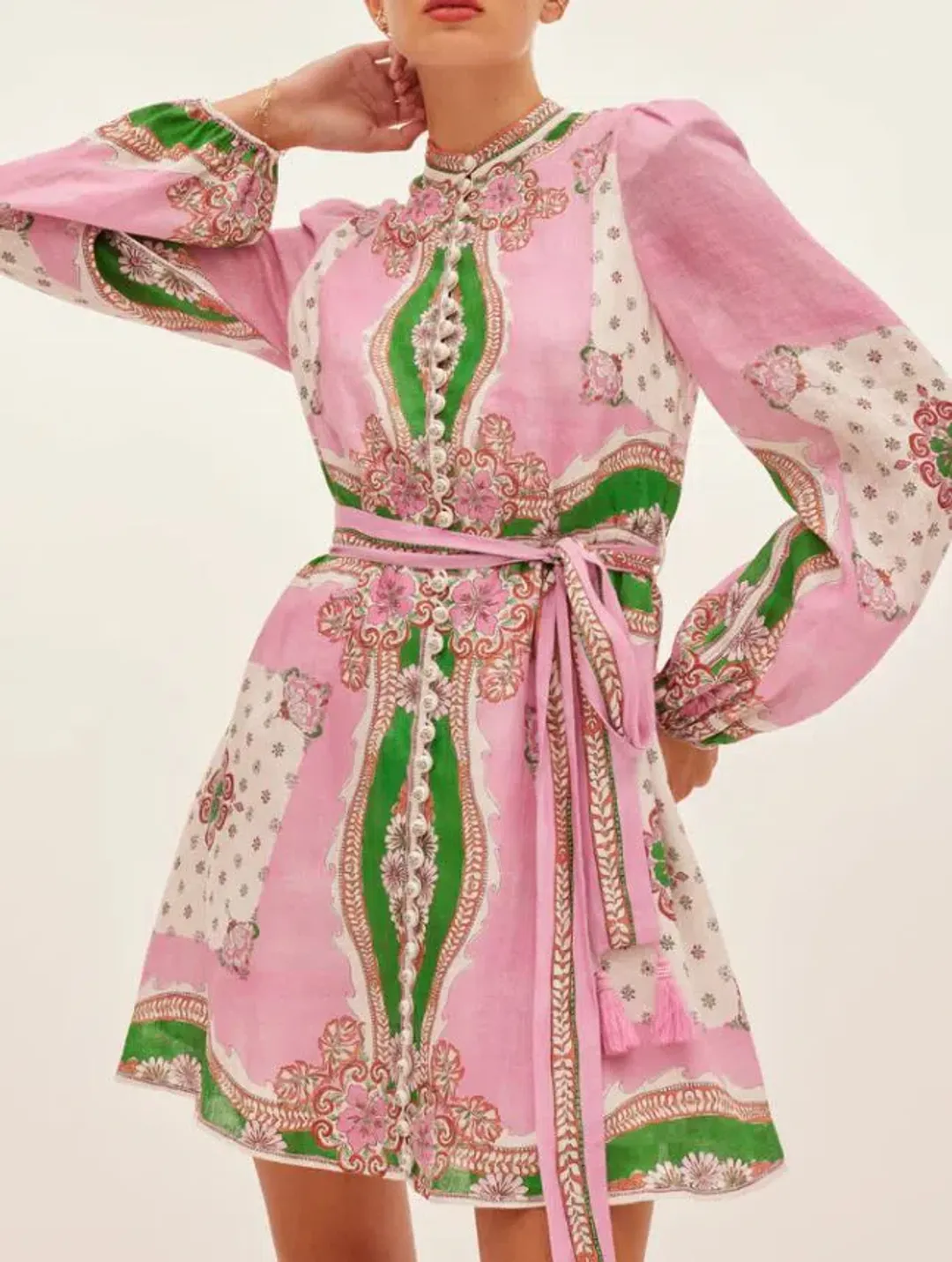 Kate Ford Mantilla Button Mini Dress Zinnia Size 4 (AU 14) for rent on The Volte - main image