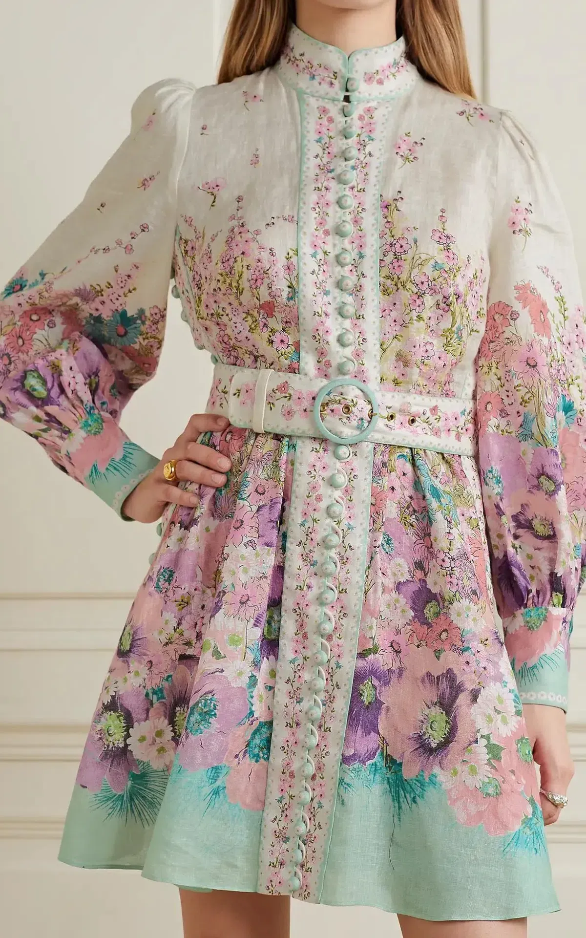 Zimmermann Jude Buttoned Mini Dress Aqua Gradient Floral Size 2 / AU 12 - Image 1