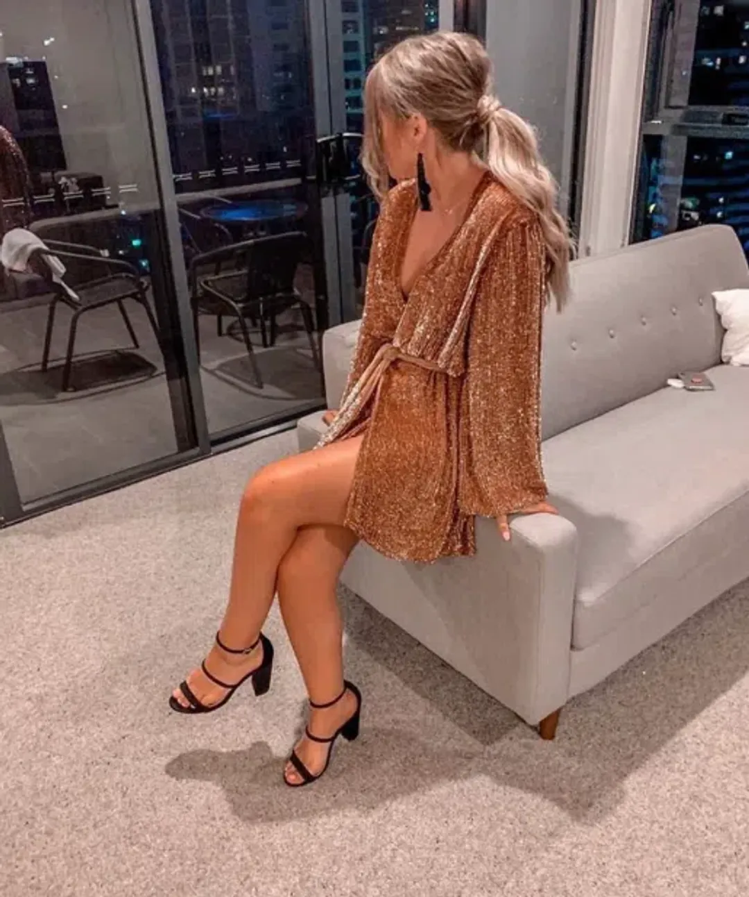 Retrofete Gabrielle Robe Mini Dress Bronze Sequins Size 8 for rent on The Volte - main image