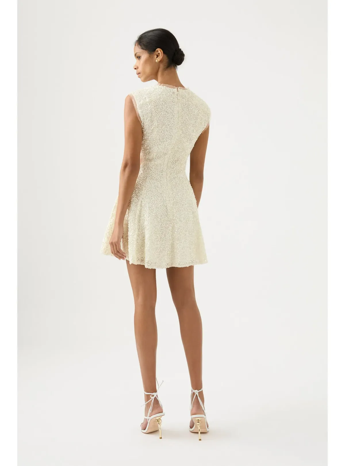 Aje Mirage Beaded Mini Dress Ivory Size AU 10 - Image 3