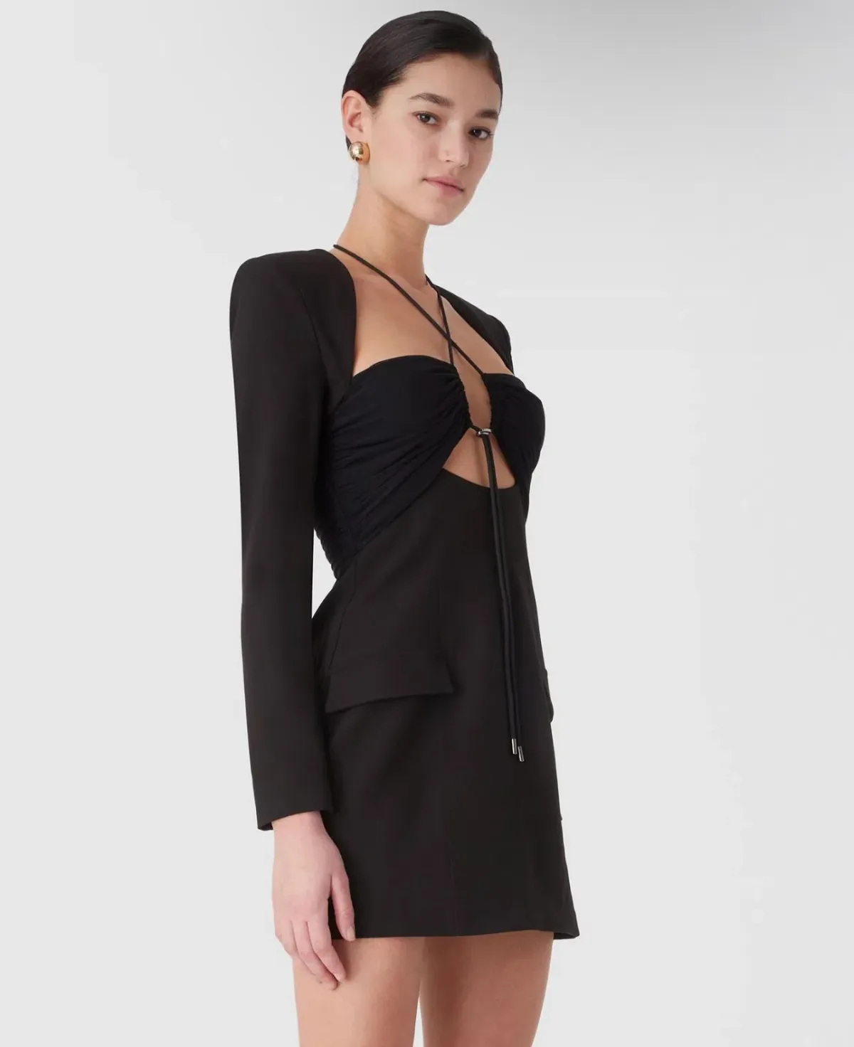 Misha Solange Mesh and Tailoring Mini Dress Black Size 10 - Image 3