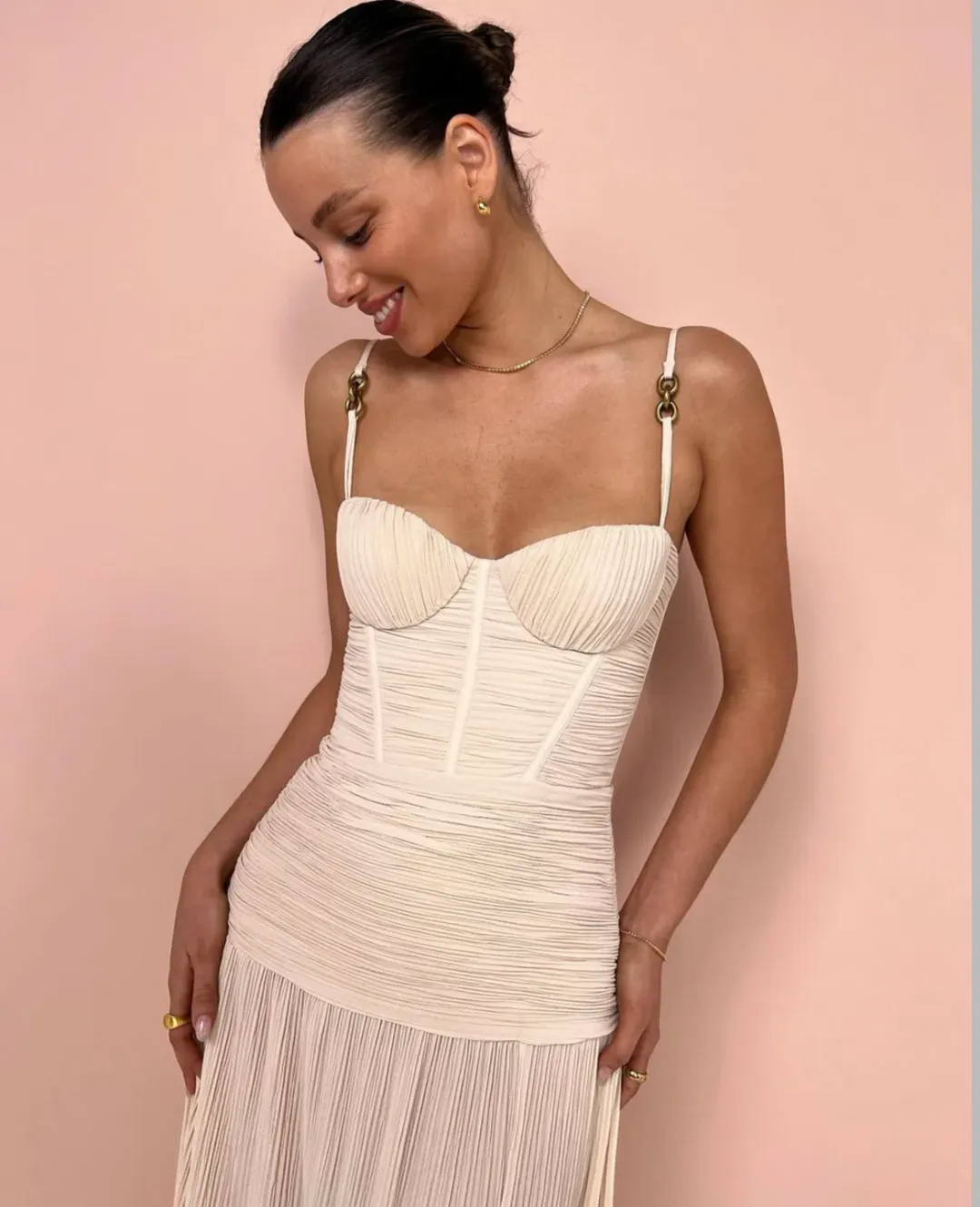 Manning Cartell Double Time Pleat Maxi Dress Nougat Size 8 for rent on The Volte - main image