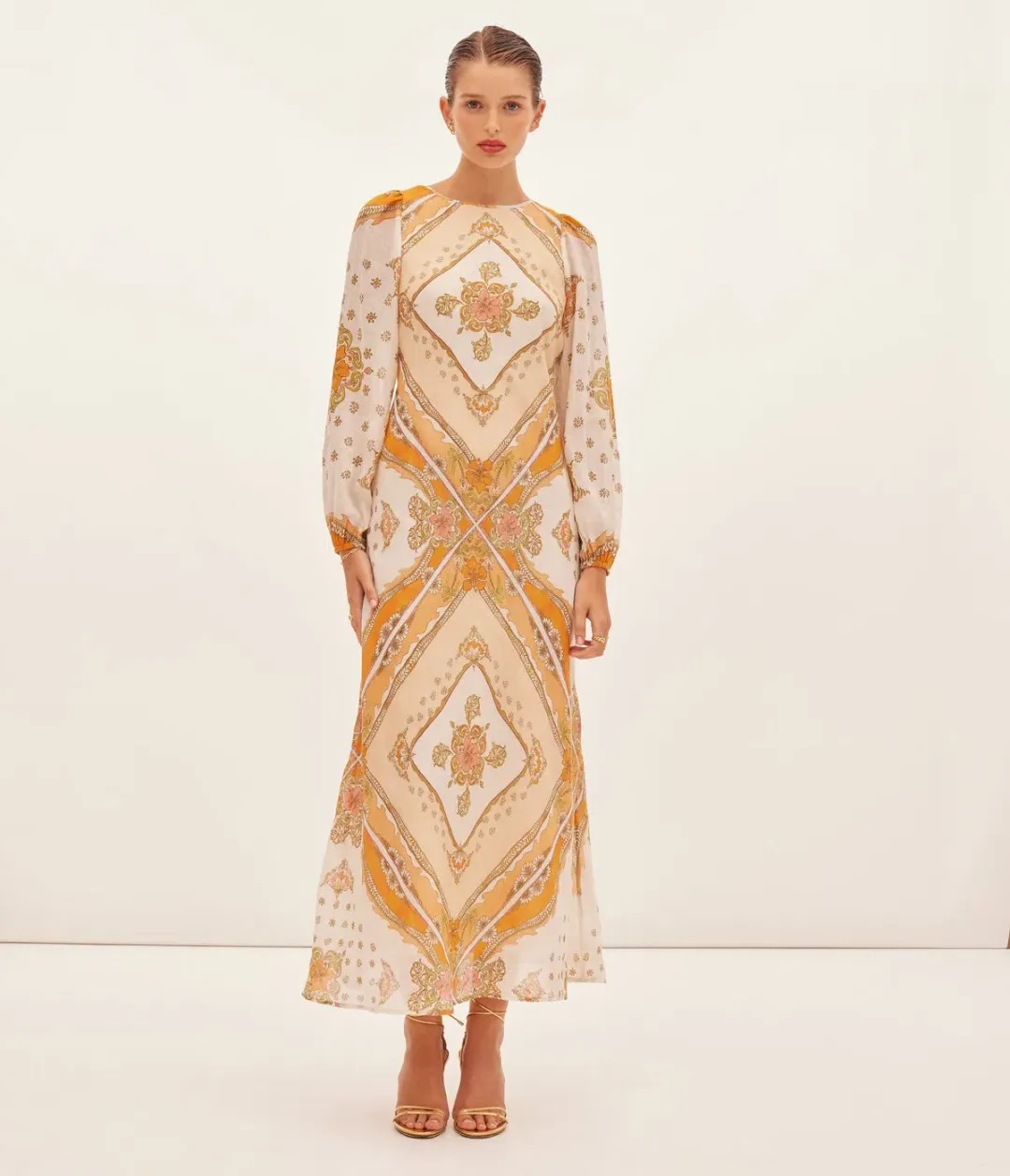 Kate Ford Mantilla Sleeved Gown Zinnia Print Size 3 (AU 12) for rent on The Volte - main image